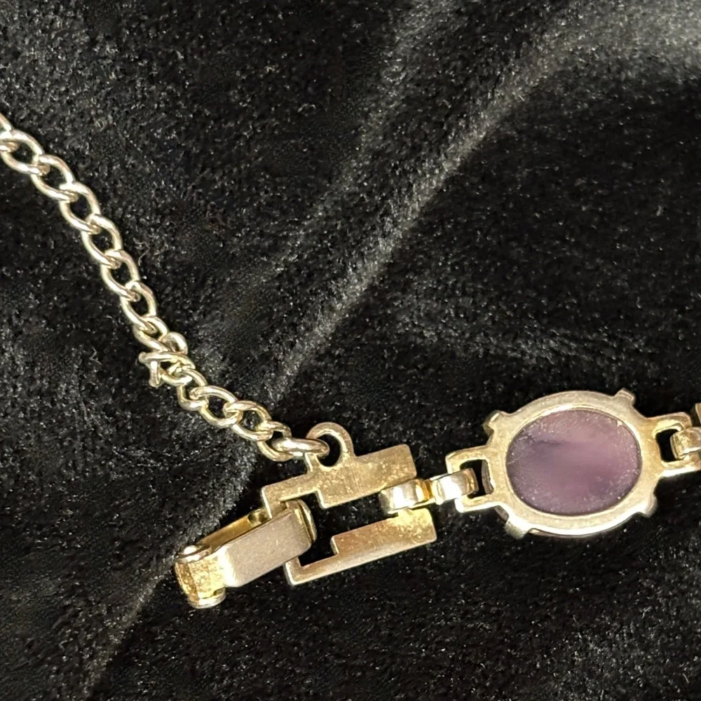 Pastel multi stone gold bracelet with security chain clasp 7" long - Picture 9 of 10